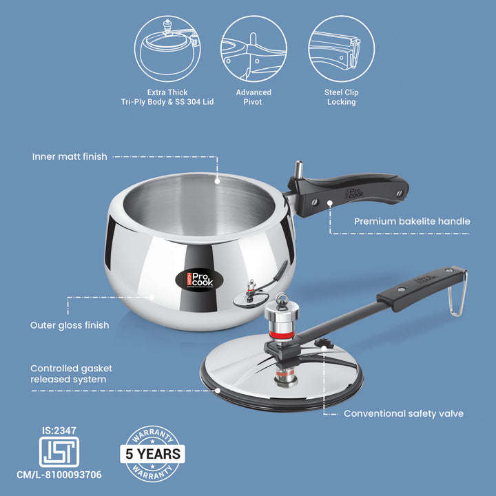 Pressure Cooker Inner Lid Curve Triply (Milton Procook)