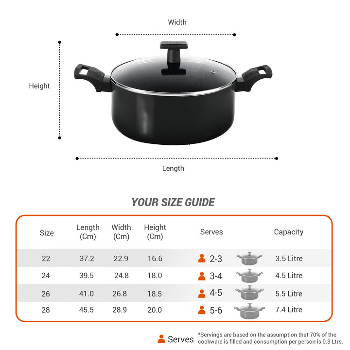 Non Stick Biryani Pot With Glass Lid Size